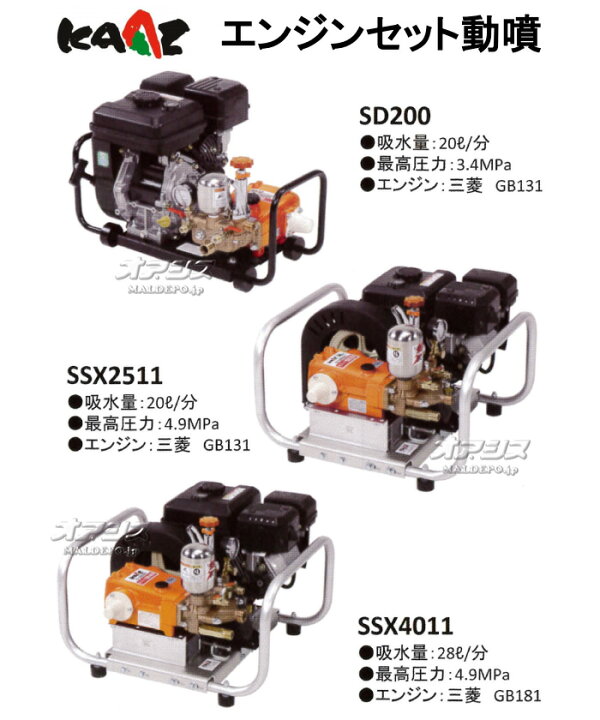 楽天市場】エンジンセット動噴 SSX4011 カーツ(KAAZ) Max4.9MPa 吸水 
