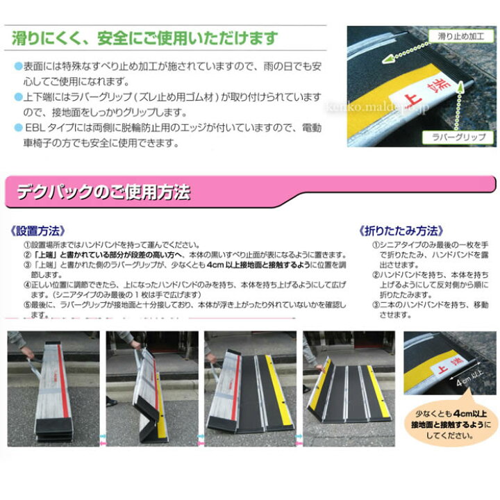 楽天市場】FRP4つ折りスロープ デクパック シニア 200cm ケア 