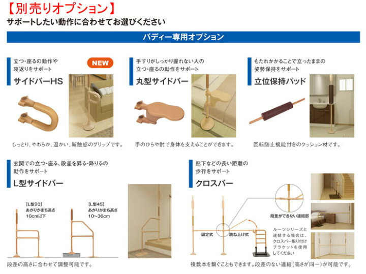 楽天市場】垂直手すりバディーI ノーマルタイプ 十字型ストッパー 