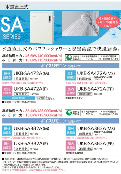 楽天市場】石油給湯器 SAシリーズ UKB-SA382A(MS) CORONA（コロナ 