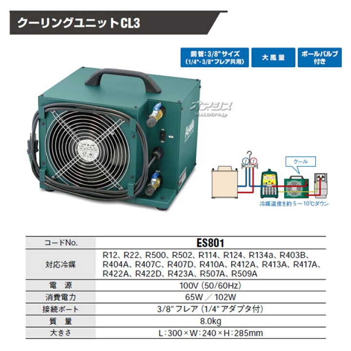 楽天市場】フロン回収用 クーリングユニットCL3 ES801 アサダ 