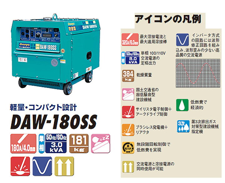 楽天市場】ディーゼルエンジン溶接機 超低騒音型 DAW-180SS デンヨー 