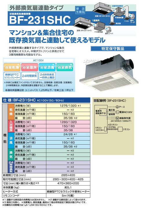 楽天市場】浴室換気乾燥暖房機 外部換気扇連動タイプ【受注生産品】 BF 