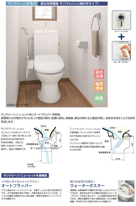 楽天市場】サンクリーン 手洗付簡易水洗トイレ 温水洗浄便座 袖付き 
