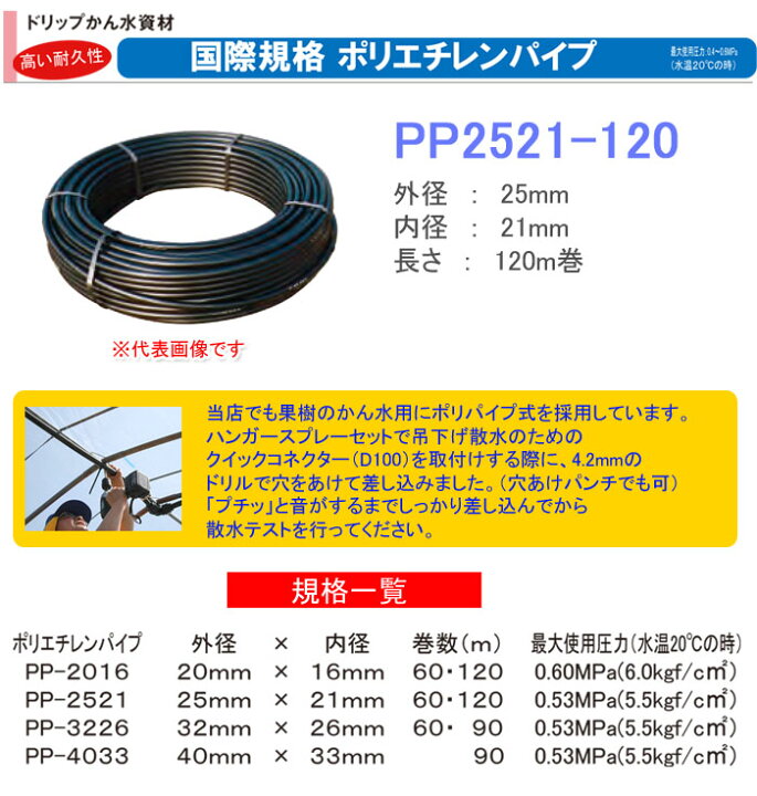 楽天市場】ポリエチレンパイプ 外径25mm×内径21mm 120m PP2521-120 