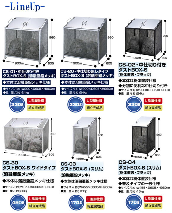 楽天市場】ダストボックス BOX-S ワイドタイプ 450L CS-30 サンカ L型 