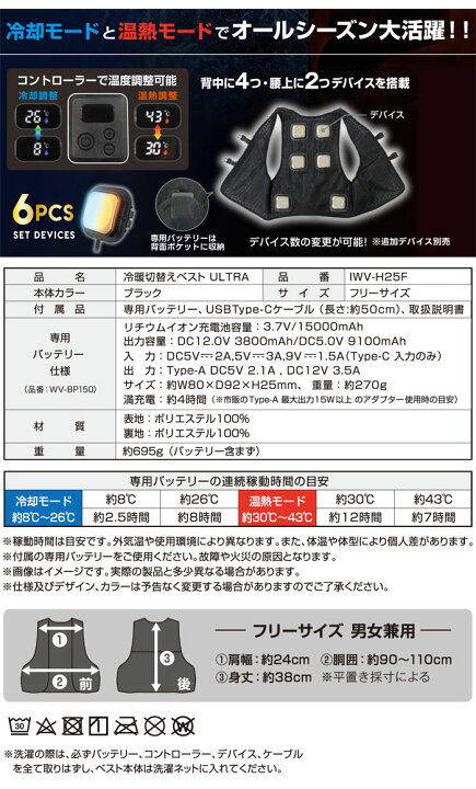 楽天市場】冷暖切替ベスト ULTRA 6デバイス IWV-H25F DAISHIN(大進 