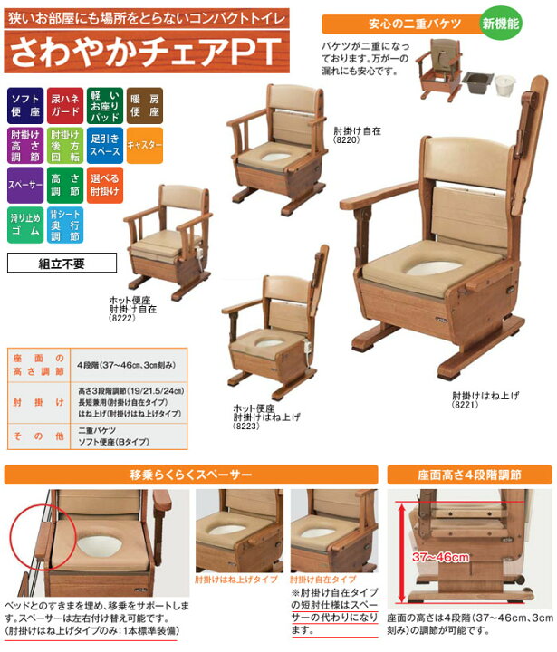 楽天市場】ポータブルトイレ さわやかチェアPT 肘掛けはね上げタイプ 