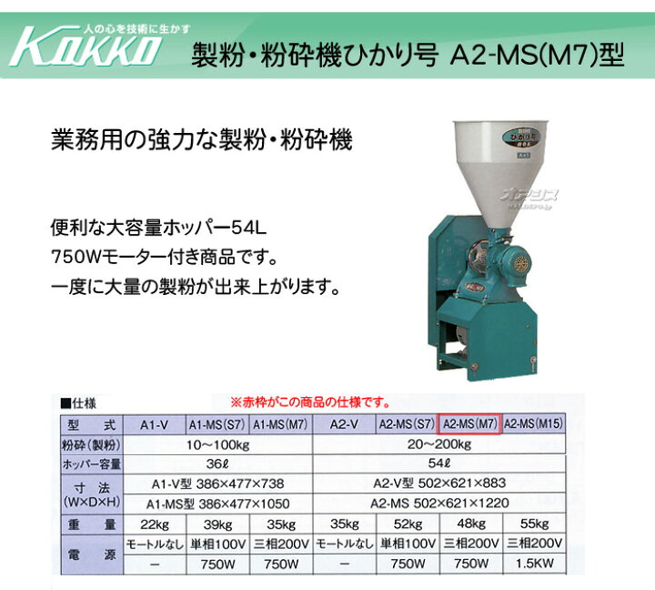楽天市場】業務用製粉・粉砕機 ひかり号 A2-MS(S7)型 KOKKO【国光社 