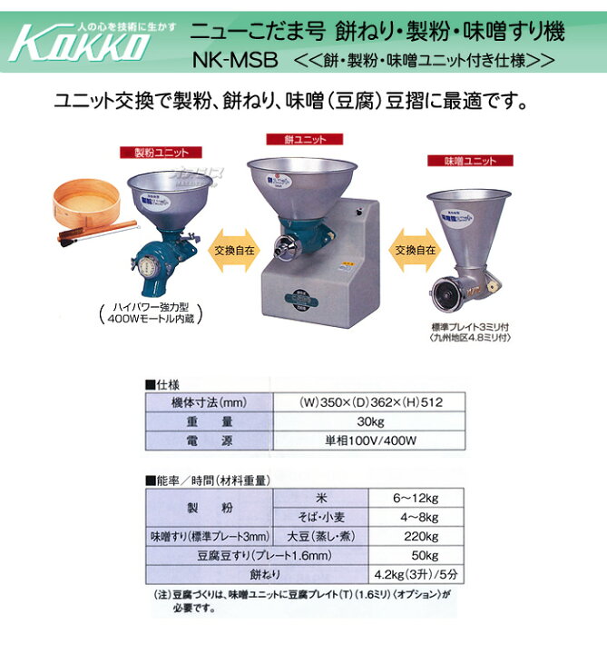楽天市場】万能機ニューこだま号(製粉・味噌すり・製餅機) NK-MSB型 