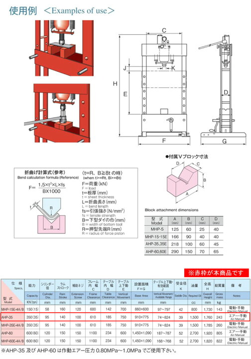楽天市場】門型油圧プレス 35トン エアー+手動式 AHP-35 MASADA 
