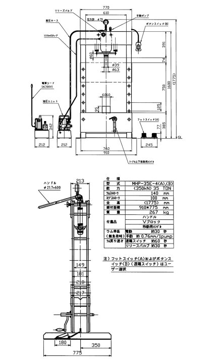 楽天市場】電動式門型油圧プレス 35トン 電動+手動型 ボタンスイッチ式 MHP-35E-4B MASADA(マサダ製作所) : オアシスプラス 楽天市場】電動式門型油圧プレス 35トン 電動+手動型 ボタンスイッチ式 MHP-35E-4B MASADA(マサダ製作所) : オアシスプラス