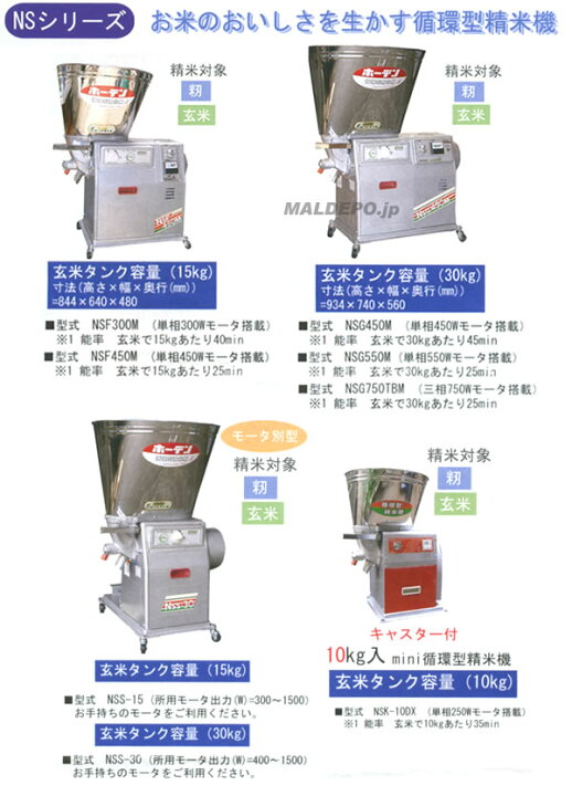楽天市場】籾・玄米用循環型精米機 単相550Wモータ搭載 30kg NSG550M