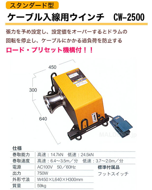 楽天市場】スタンダード型 ケーブル入線用ウインチ CW-2500 育良精機 