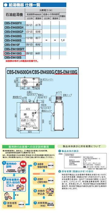 楽天市場】給湯専用 灯油ボイラー CBS-EN4100G 長府工産 デジタル  