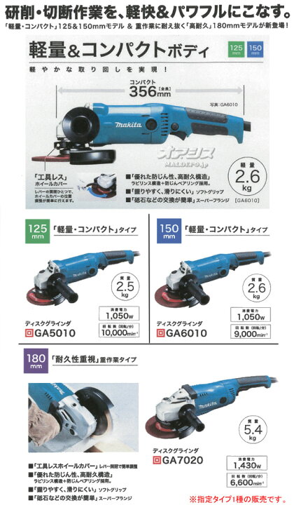 楽天市場】ディスクグラインダー GA6010 マキタ(makita) φ150mm 