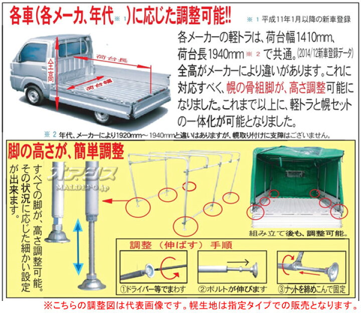 楽天市場】軽トラック幌セット KH-5OD 南栄工業 高さ調節タイプ【受注 