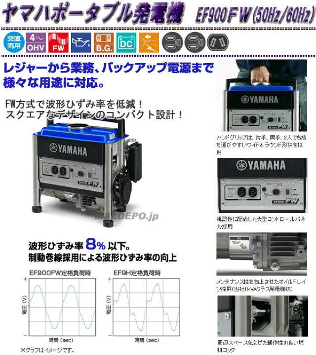 楽天市場】4サイクルポータブル発電機 EF900FW(50Hz) ヤマハ 