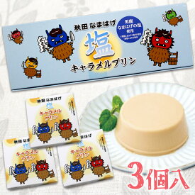 【秋田限定】秋田 なまはげ 塩キャラメルプリン 3個入 ［男鹿なまはげの塩使用］秋田 あきた なまはげ 塩 キャラメル プリン 菓子 おみやげ 土産 ご当地 限定 銘菓 名産 名品