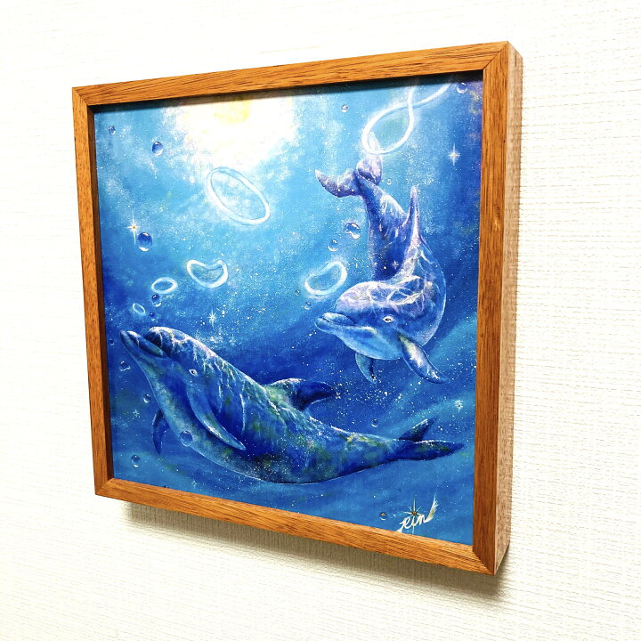 楽天市場 作品 Sparkle ひかりの記憶 絵 絵画 イルカ いるか 海豚 海 縁起絵 現代アート 風景画 アート ピクチャー 水彩画 30cm 30cm 壁掛け 置物 動物 動物画 おしゃれ アニマル 送料無料 インテリア 雑貨 大きい ロココロ 画家 Rin Obeolys楽天市場店
