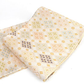 【オーダー商品】※※河合美術織物 謹製 唐織り 西陣織 能寿入子菱四ツ花菱文 袋帯 【ママ振袖 帯・振袖帯】ベージュ 正絹 日本製送料・代引き無料！[商品番号：15308]