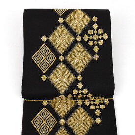 西陣織 老舗 機屋 謹製 菱文様 袋帯 黒 正絹 日本製 お茶席帯【帯専門店おびや】お仕立て代込！送料代引き 無料！今後のフォーマルなお席はこれ1本でOK！［商品番号：16768]