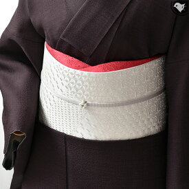 西陣織老舗機屋 謹製 切子割付文様 経浮かし錦織 八寸 名古屋帯 正絹 日本製 白 【帯専門店おびや】お仕立て代込！送料代引き 無料！［商品番号：21903]