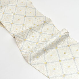 【オーダー商品】※※河合美術織物 謹製 唐織り 西陣織 能寿七宝菱松文 袋帯 白 正絹 日本製【帯専門店おびや】送料・代引き無料！[商品番号：19751]