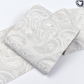 西陣織老舗機屋 謹製 経浮かし錦織 ペイズリー文様 八寸 名古屋帯 白 正絹 日本製 【帯専門店おびや】お仕立て代込！送料代引き 無料！［商品番号：18387]