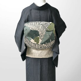 夏 本麻 栗山吉三郎 謹製 和染紅型 “芭蕉葉” 袋帯【帯専門店おびや】お仕立て代込！送料 代引き無料！[商品番号：22328]