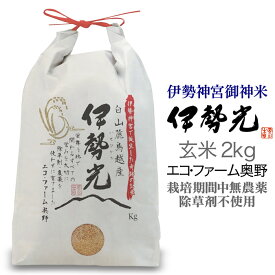 令和5年度産 イセヒカリ2kg 玄米 石川県白山市産 エコファーム奥野三重県伊勢神宮御神米 奇跡の米 伊勢光(いせひかり)気候変化に強く、栽培期間中無農薬・除草剤不使用食味値が平均80以上の美味しいお米、心白が大きい酒造好適米