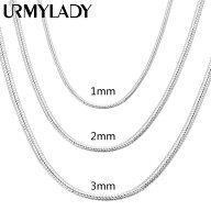 40-75cm 925スターリングシルバー 1mm/2mm/3mm ソリッド スネークチェーン ネックレス メンズ レディース…