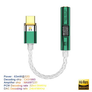 USB Type C - 3.5mm �W���b�N �A�_�v�^�[ �w�b�h�z���A���v HiFi DAC USB C �I�[�f�B�I AUX �R���o�[�^�[ �f�R�[�_�[ CX31993 MAX97220 PCM 32Bit 384KHz