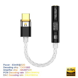 USB Type C - 3.5mm �W���b�N �A�_�v�^�[ �w�b�h�z���A���v HiFi DAC USB C �I�[�f�B�I AUX �R���o�[�^�[ �f�R�[�_�[ CX31993 MAX97220 PCM 32Bit 384KHz