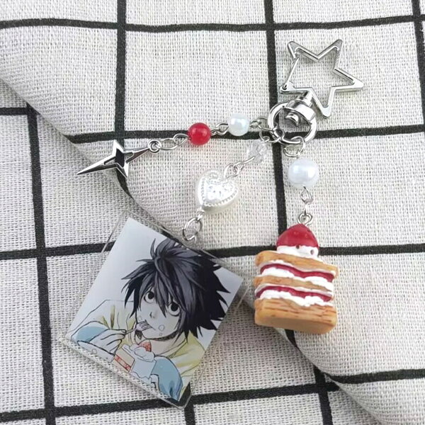 ハンドメイド アニメ デスノート L・ローライト ケーキ ビーズ キーホルダー バッグチャーム エステティック ハンドバッグ ペンダント キーリング クリスマスプレゼント