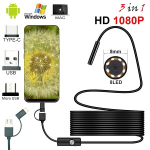 �V�^ 8mm�������J���� 1080P HD USB������ 8��LED�t�� 1/2/5M�t���L�V�u���P�[�u�������p�{�A�X�R�[�v Android PC�Ή�