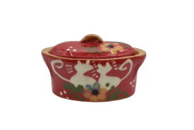 アルザス陶器（スフレンハイム） テリーヌ 10cm 赤 猫