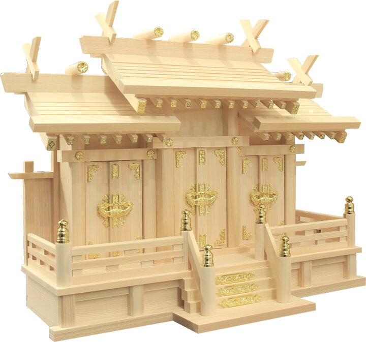 楽天市場】神棚 屋根違い三社 小 雲シール付 日本製 国産檜 送料無料 