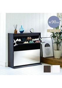 カラー:WH ホワイト 下駄箱 鏡付き 薄型 玄関収納 ミラー付き 靴箱 シューズラック シューズボックス フラップ扉 幅 90 奥行き 30 高さ 90 JK-PLAN