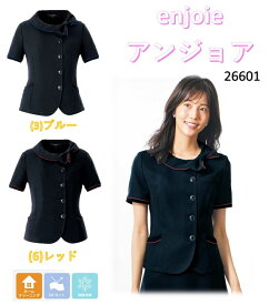 enjoie アンジョア Shadow Border シャドーボーダー オーバーブラウス ブルー レッド 事務服 レディース 制服 接触冷感 吸汗 速乾 エコ素材 26601 【正規代理店】