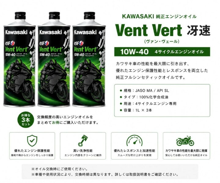 楽天市場】在庫有り 当日発送 Kawasaki エンジンオイル 3本 カワサキ 