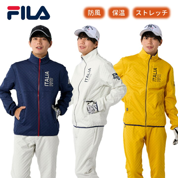 楽天市場 メンズ アウター ジャケット ボンディング ブルゾン 防風 保温 ストレッチ 高周波キルト 3層生地 スタンドカラー ハイネック 薄手 胸ポケット ゴルフウェア スポーツ Fila Golf フィラゴルフ ネイビー オフホワイト イエロー M L Ll 7211 秋 冬 オーシャン