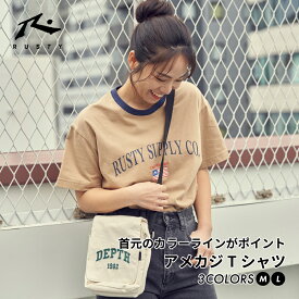 レディース リンガー Tシャツ 半袖 フロントロゴ オーバーサイズ アメカジ カレッジ カジュアル ウェア RUSTY ラスティ 922532