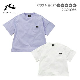 キッズ バックプリント Tシャツ 半袖 ロゴ ボタニカル柄 ワイドフィット 胸ポケット 子ども ユニセックス RUSTY ラスティ 962510