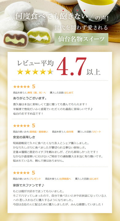 楽天市場 生クリーム大福 喜久福 4種 詰合せ ヶ入 クリーム大福 個包装 詰め合わせ 冷凍 和菓子 お菓子 国産 えだまめ 枝豆 ぬたもち もち米 仙台 宮城 老舗 お土産 内祝い 出産祝い プチギフト スイーツ ギフト 手土産 お茶の井ヶ田 喜久水庵