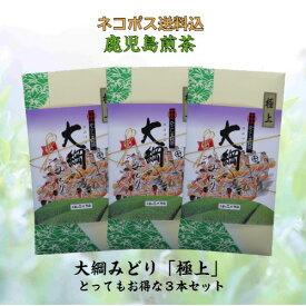 お茶 茶 緑茶 送料無料 お茶のぶどう園 大綱みどり 極上 100g × 3本 セット 日本茶 鹿児島茶 煎茶 茶葉 鹿児島 薩摩川内 さつま つん 川内大綱引 ギフト プレゼント 贈り物 お歳暮 お中元 土産 母の日 父の日 御挨拶 敬老の日 祝敬老