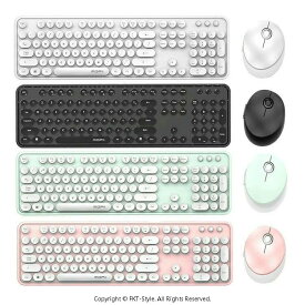 ワイヤレスキーボード マウスセット 2.4G無線 静音 タイプライター風キーボードマウスセット USBレシーバー 円形キーキャップ ワイヤレスマウス 誕生日プレゼント ゲーム オフィス
