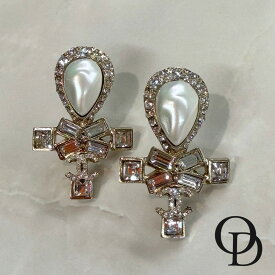 【中古】シャネル CHANEL CAL44501 C19A ココマーク フェイクパール リボン ピアス CC Logo Faux Pearl Ribbon Earrings