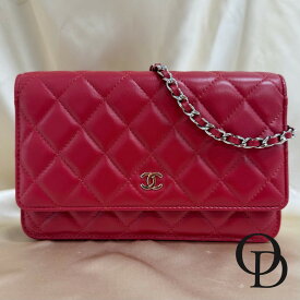 【中古】CHANEL シャネル A33814 マトラッセ チェーンウォレット Matelassé Wallet On Chain レッド Red