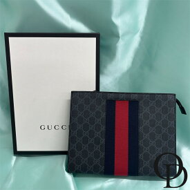 【中古】GUCCI グッチ 475316 GGスプリーム クラッチバッグ グレー×ブラック GG Supreme Clutch Bag gray×black